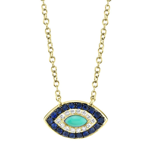 0.05CT DIAMOND & 0.20CT BLUE SAPPHIRE & COMPOSITE TURQUOISE EYE NECKLACE