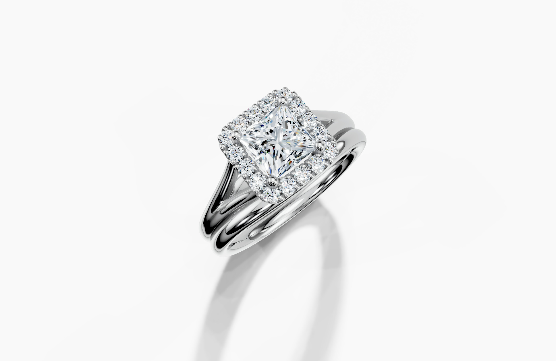 14K White Gold Princess Cut 1.24 Carat tw of  Diamond Ring and 14K White Gold  Band
