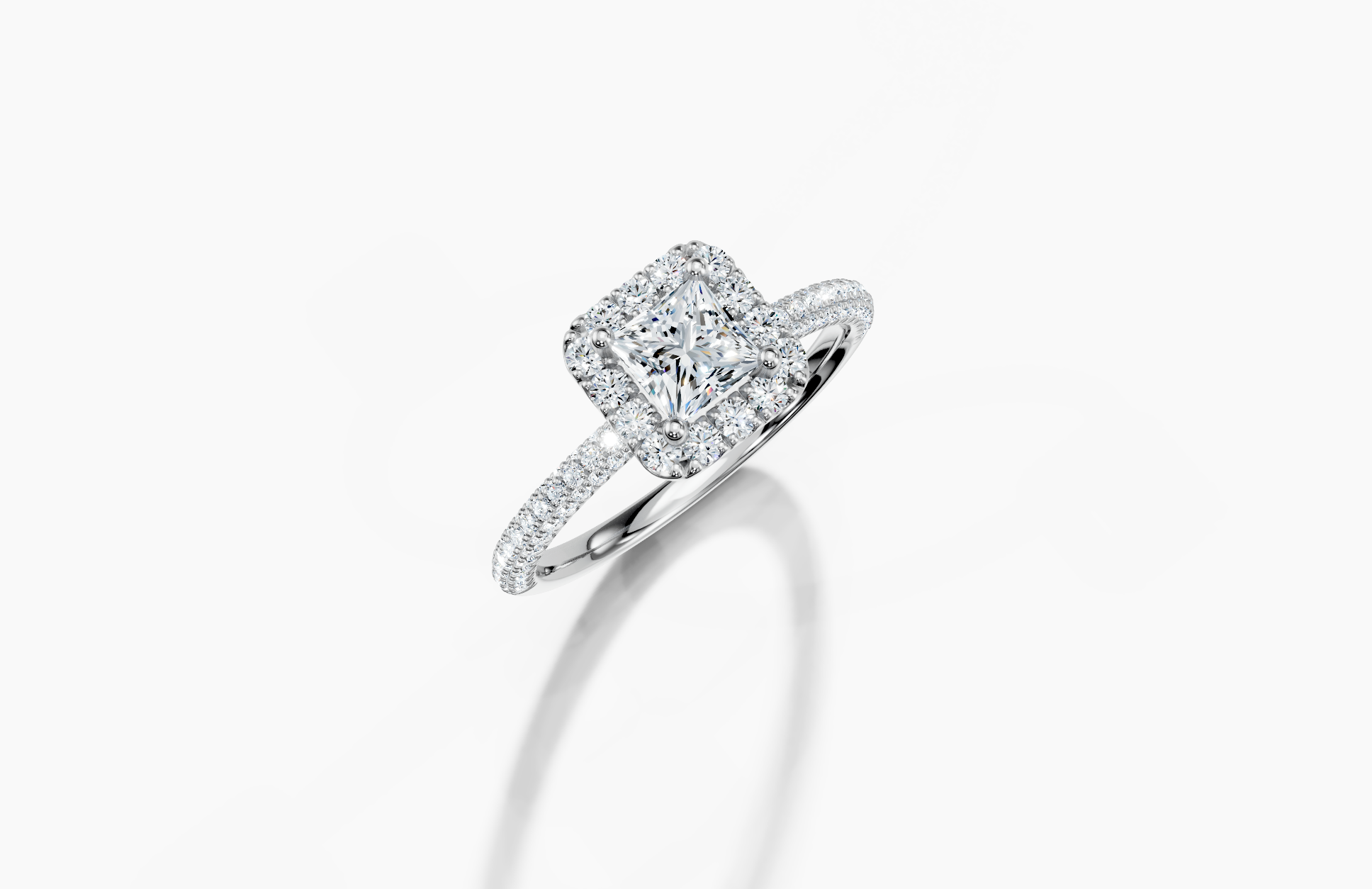 14K White Gold Princess Cut 0.99 Carat tw of  Diamond Ring