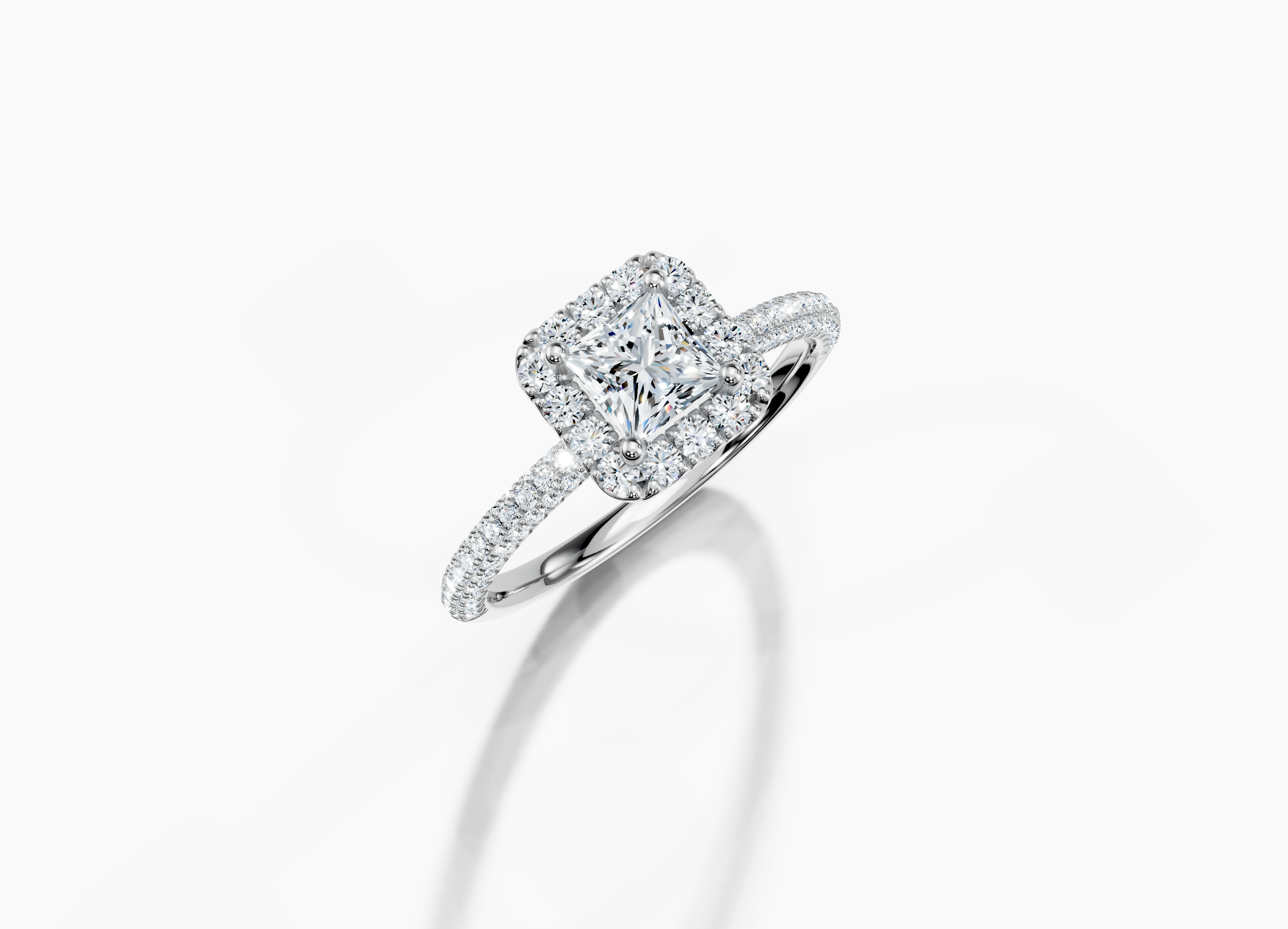14K White Gold Princess Cut 0.99 Carat tw of  Diamond Ring