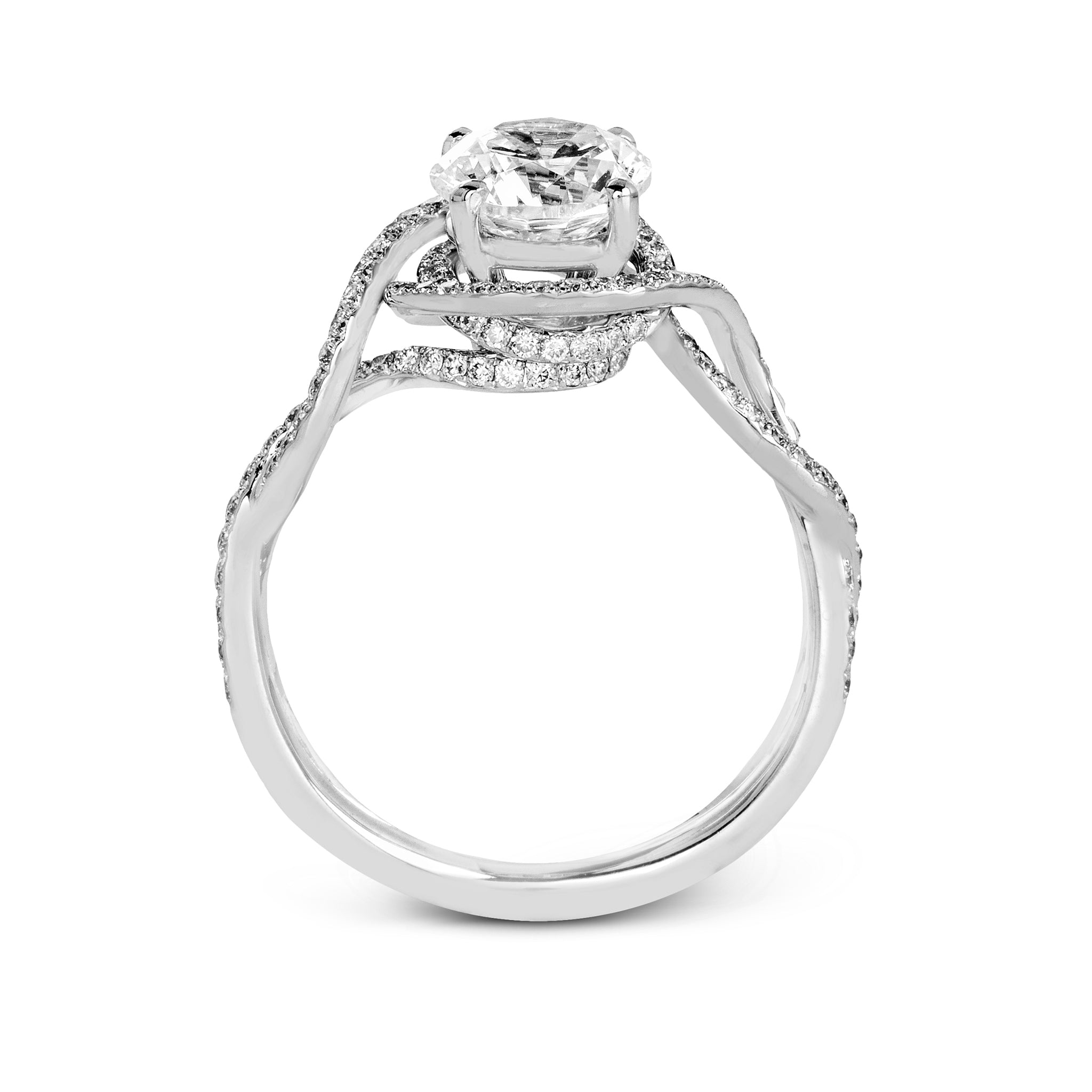 Modern Round-Cut Criss-Cross Engagement Ring in 18k Gold with Diamonds