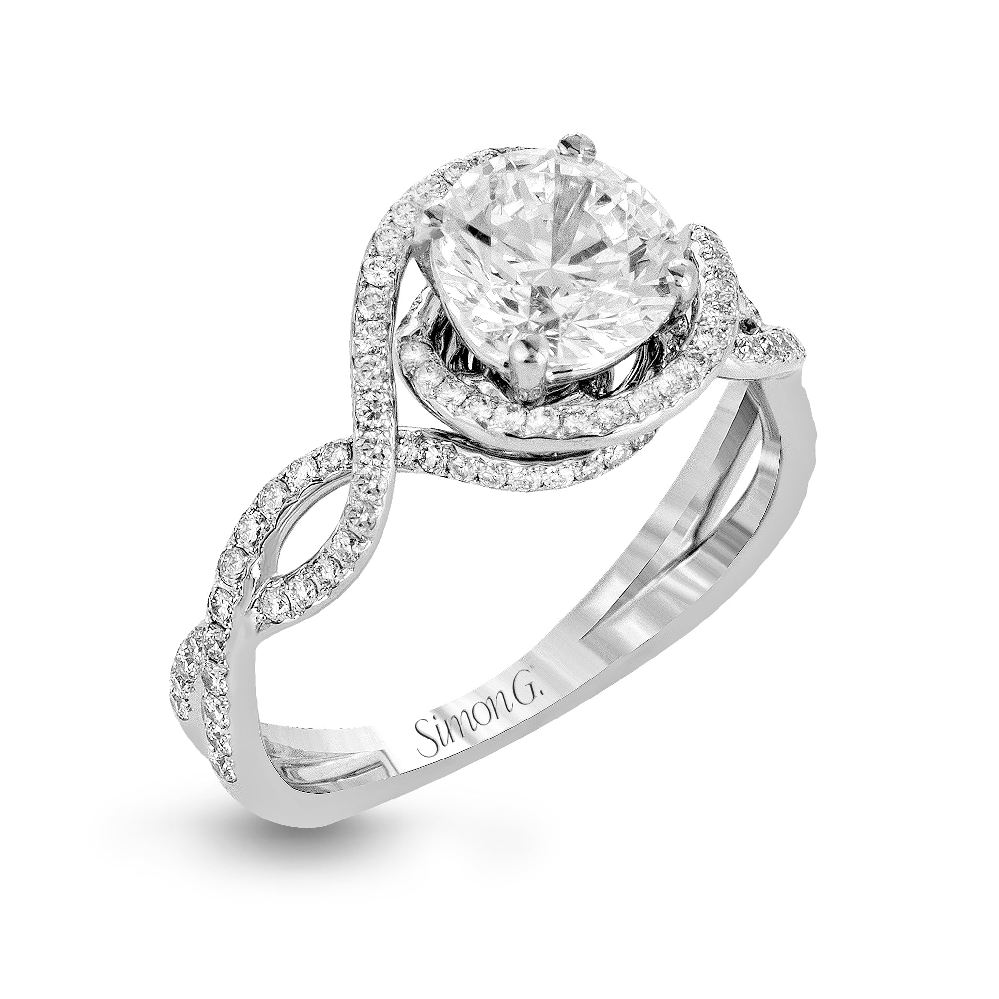 Modern Round-Cut Criss-Cross Engagement Ring in 18k Gold with Diamonds