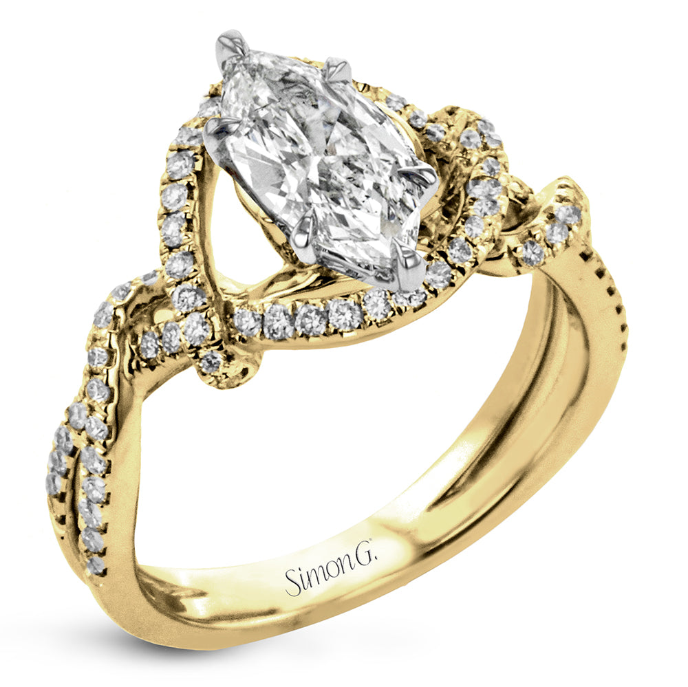 Marquise-Cut Halo Engagement Ring in 18k Gold with Diamond Accents