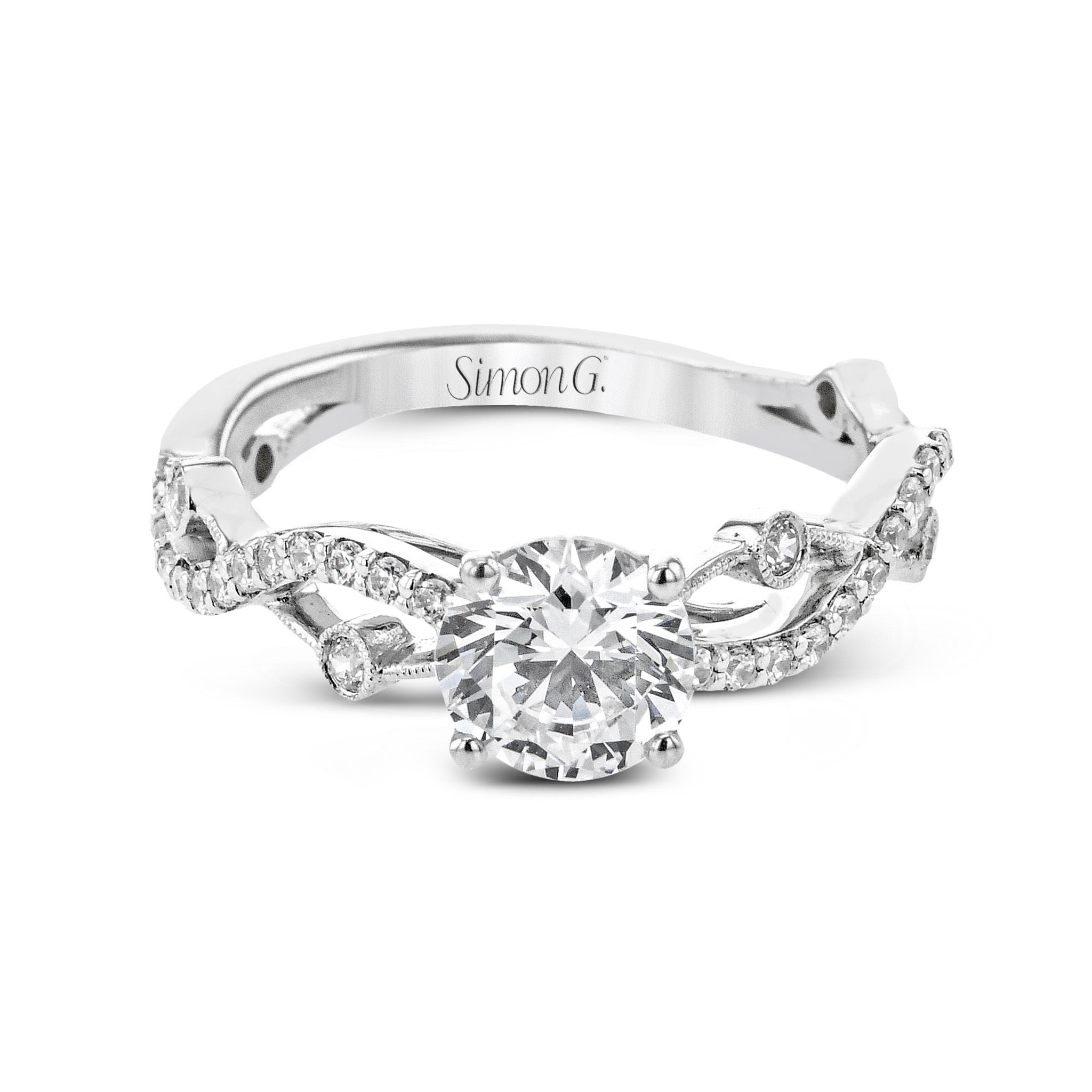 Modern Round-Cut Criss-Cross Engagement Ring in 18k Gold with Diamonds