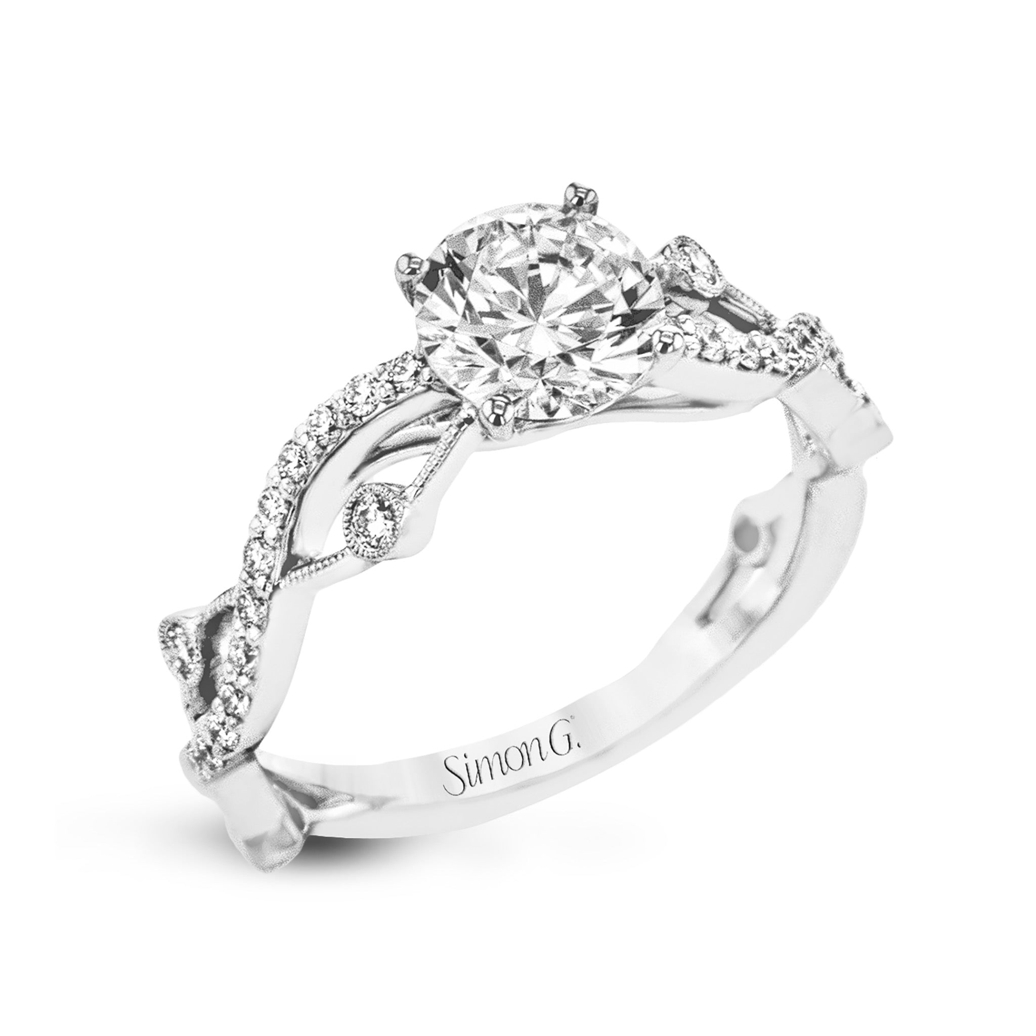 Modern Round-Cut Criss-Cross Engagement Ring in 18k Gold with Diamonds