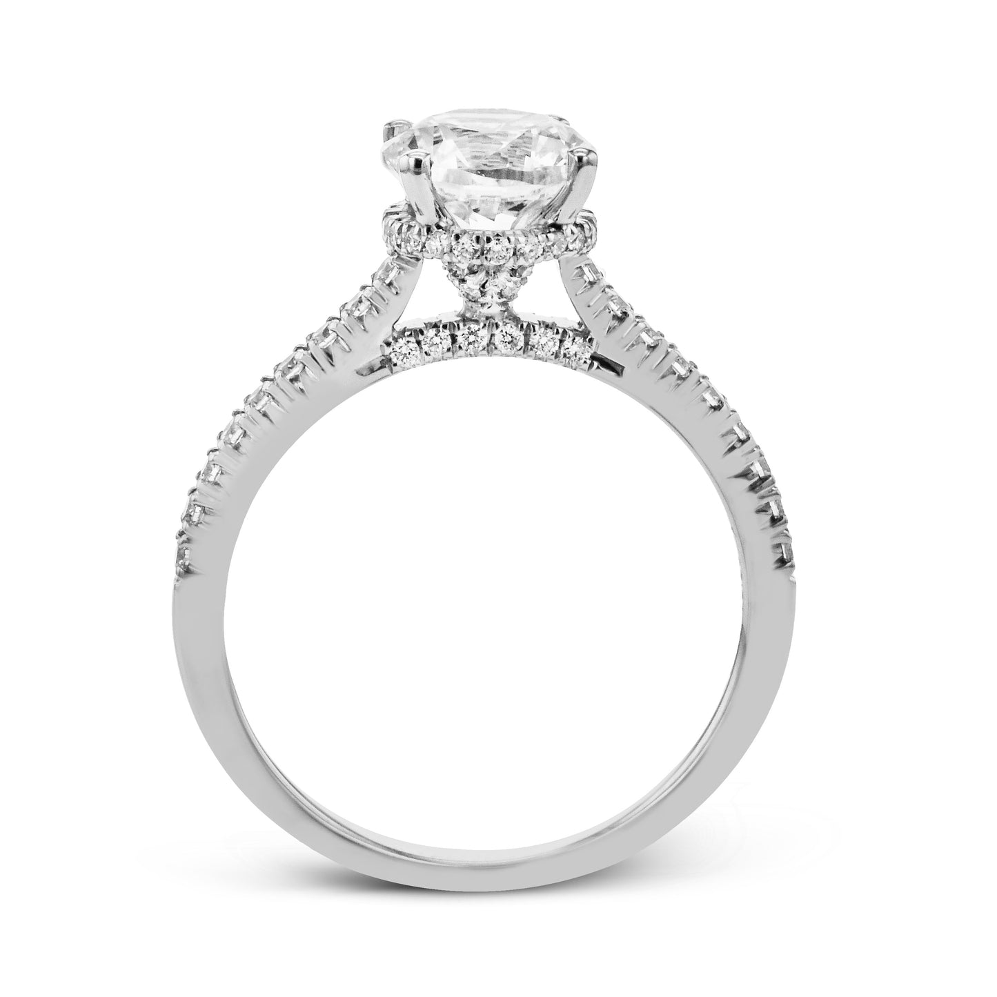 Round-Cut Hidden Halo Engagement Ring in 18k Gold with Diamond Accents