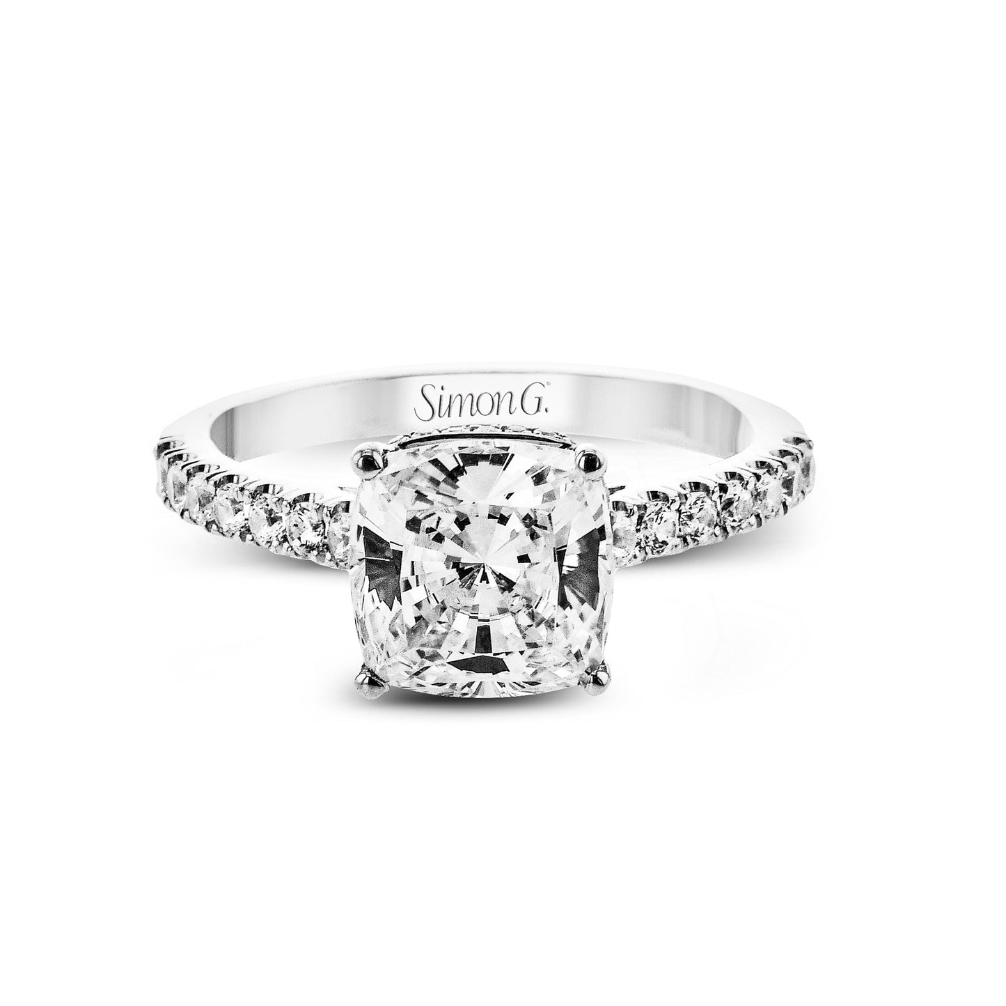 18k Gold Cushion-Cut Hidden Halo Engagement Ring with .35ct Diamonds