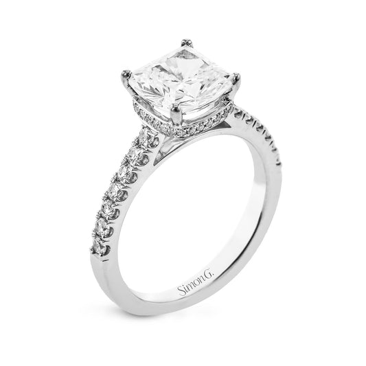 18k Gold Cushion-Cut Hidden Halo Engagement Ring with .35ct Diamonds