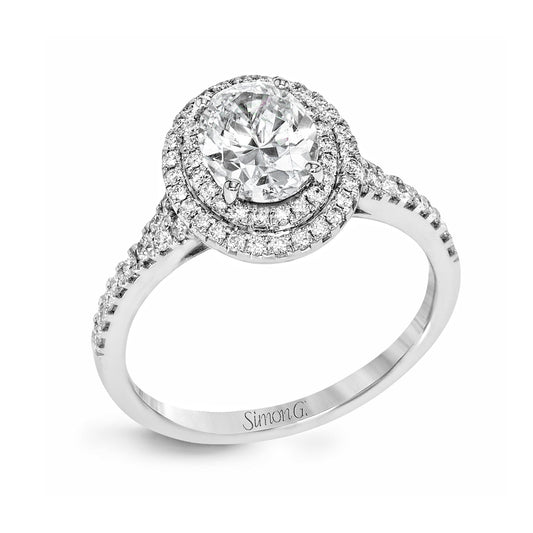 Oval-Cut Double-Halo Engagement Ring in 18k Gold with Diamonds