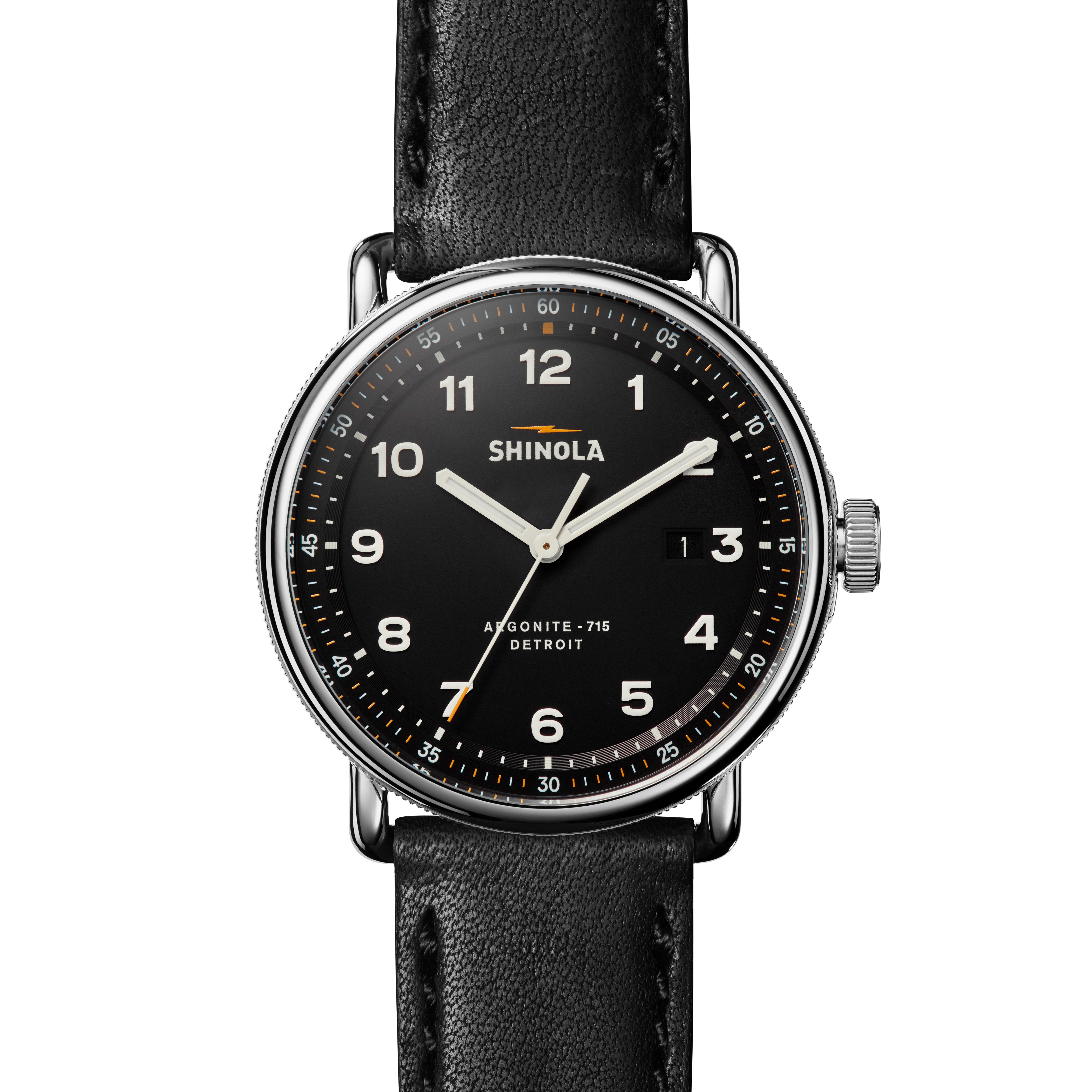 Canfield model c’ 56 3hd 43mm, bourbon leather strap - Black