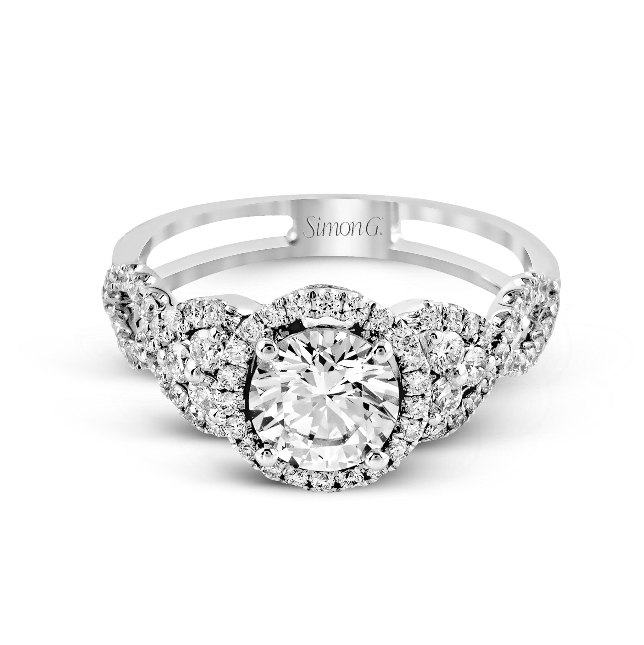 Modern Round-Cut Halo Engagement Ring in 18k Gold with .59ct Diamonds