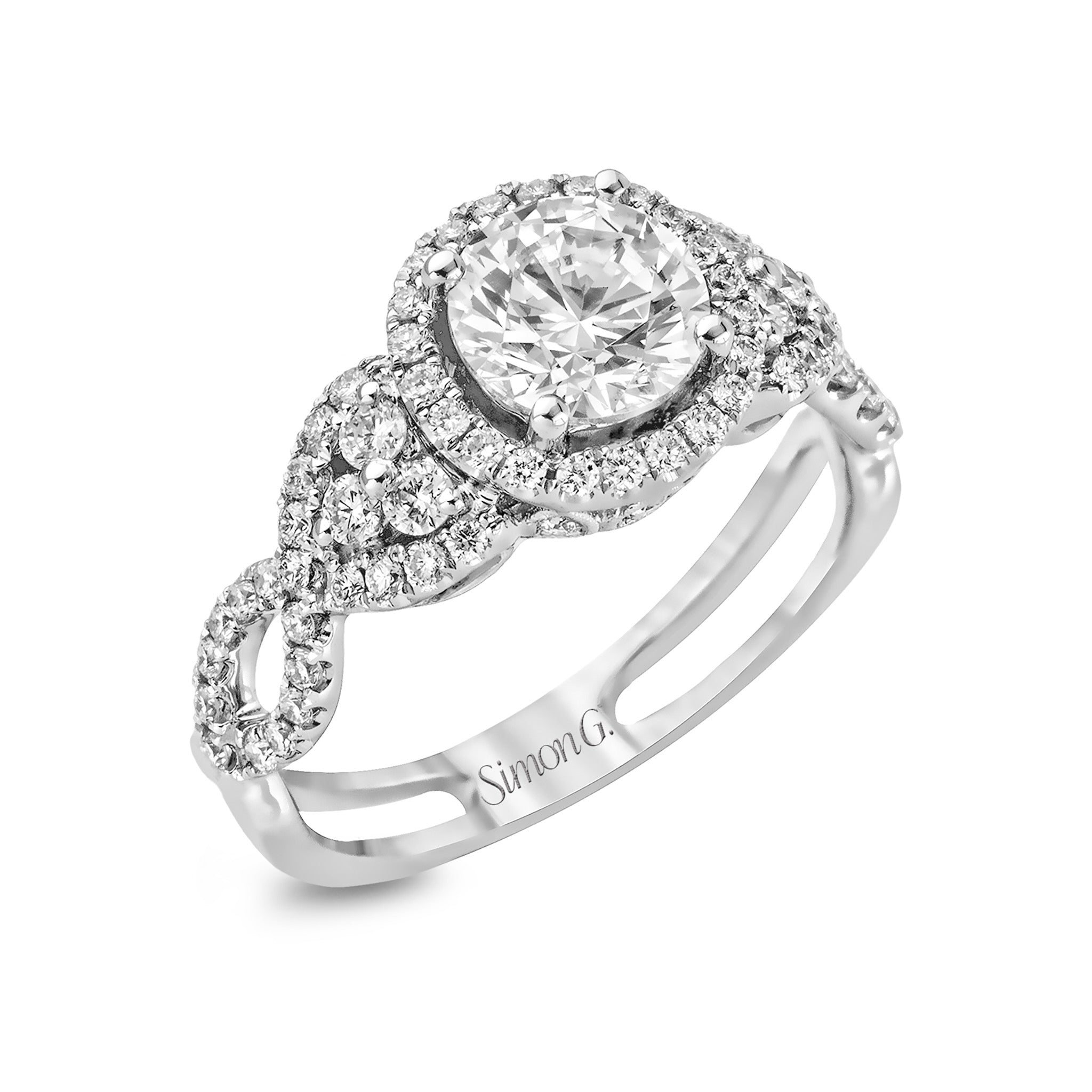 Modern Round-Cut Halo Engagement Ring in 18k Gold with .59ct Diamonds