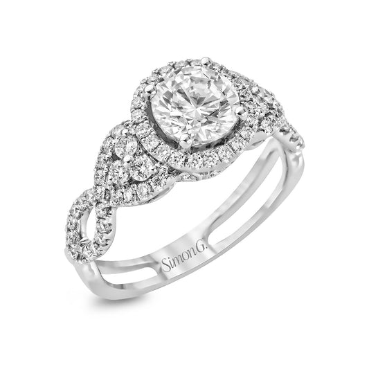 Modern Round-Cut Halo Engagement Ring in 18k Gold with .59ct Diamonds