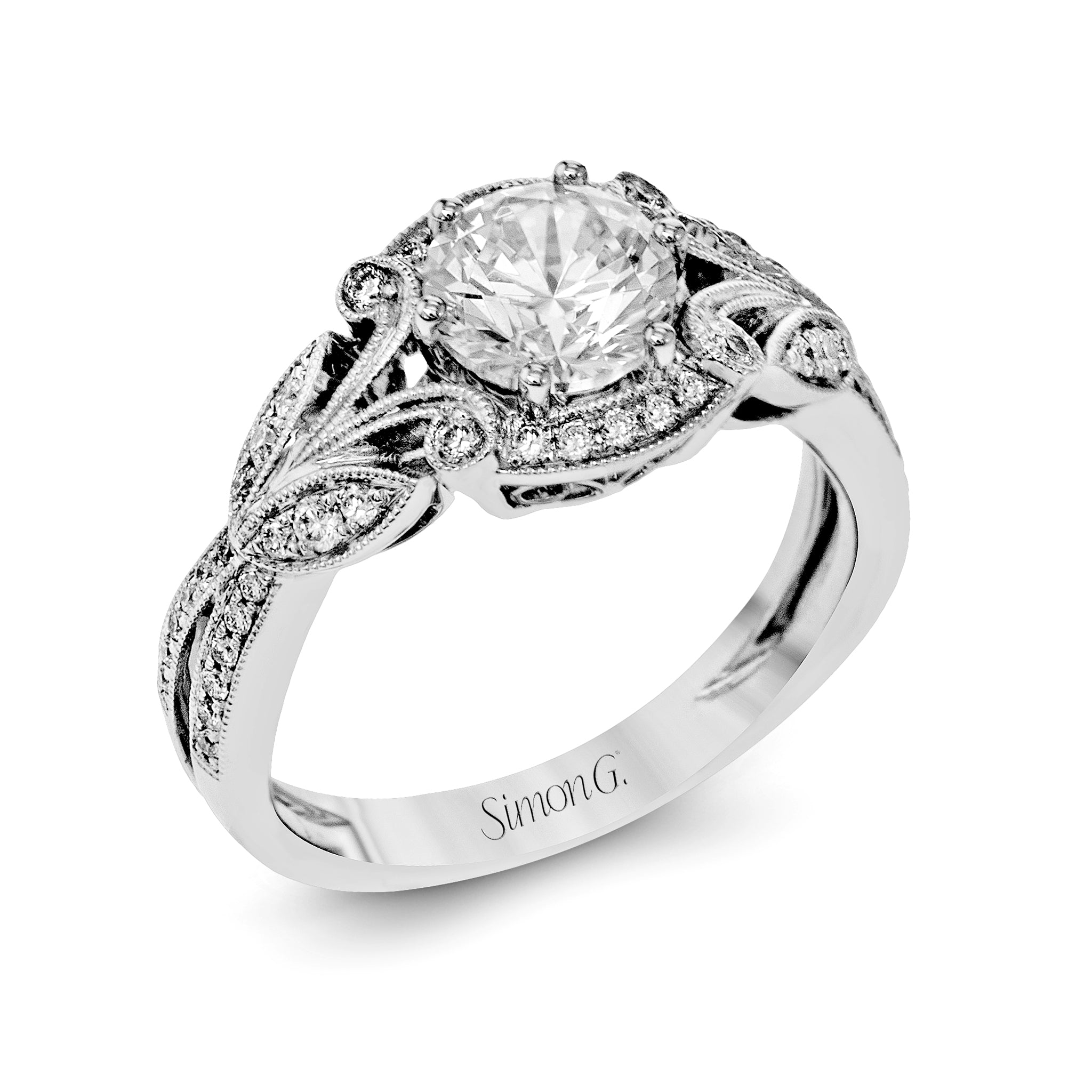 Vintage Round-Cut Halo Engagement Ring in 18k Gold with Diamonds