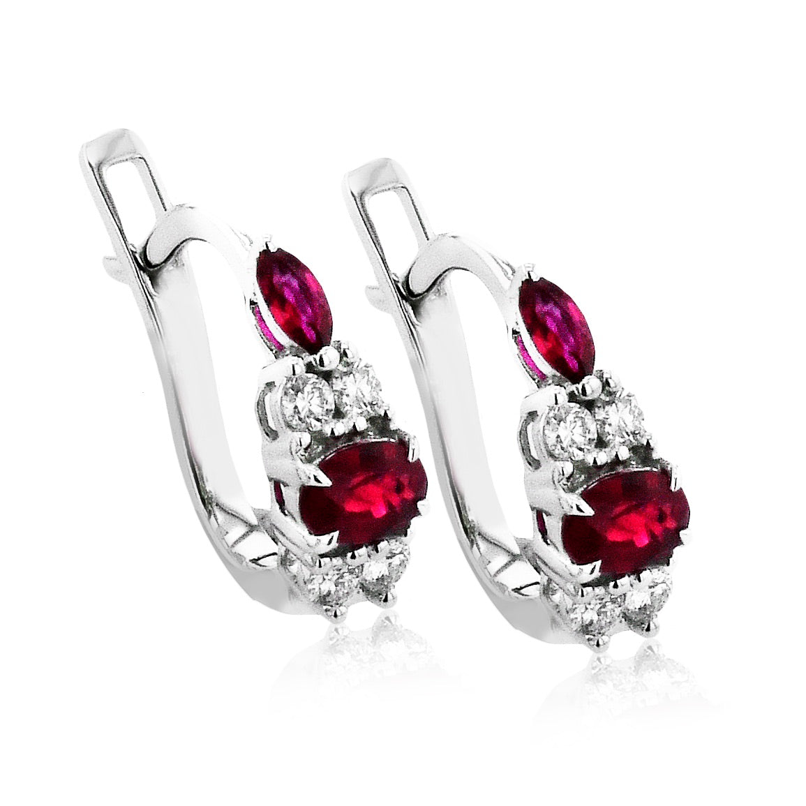 Rubies Color Earrings in 14k Gold with Diamonds