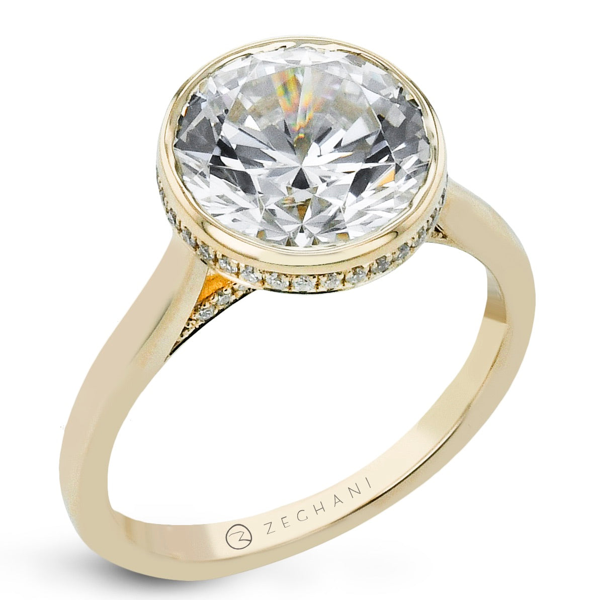 Bezel Engagement Ring in Gold with Diamonds