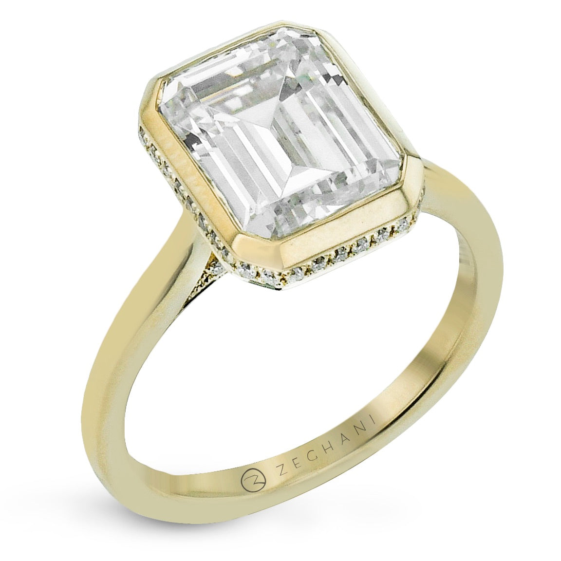 Bezel Engagement Ring in Gold with Diamonds