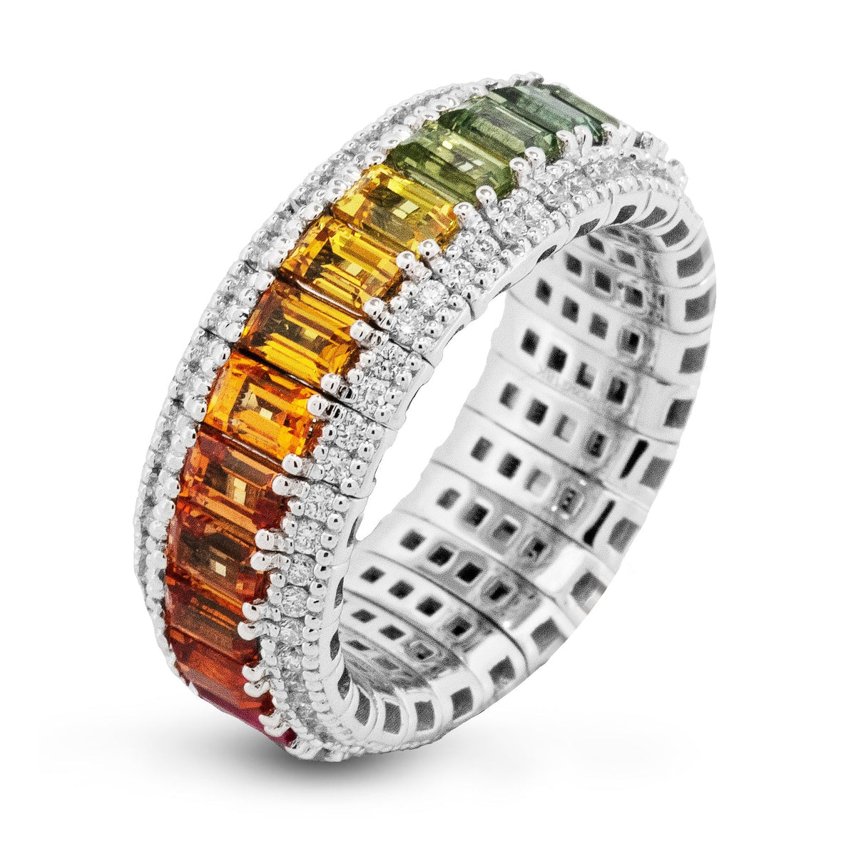 Autmn Color Rings Rainbow Sapphire Color Ring in 18k Gold with Diamonds