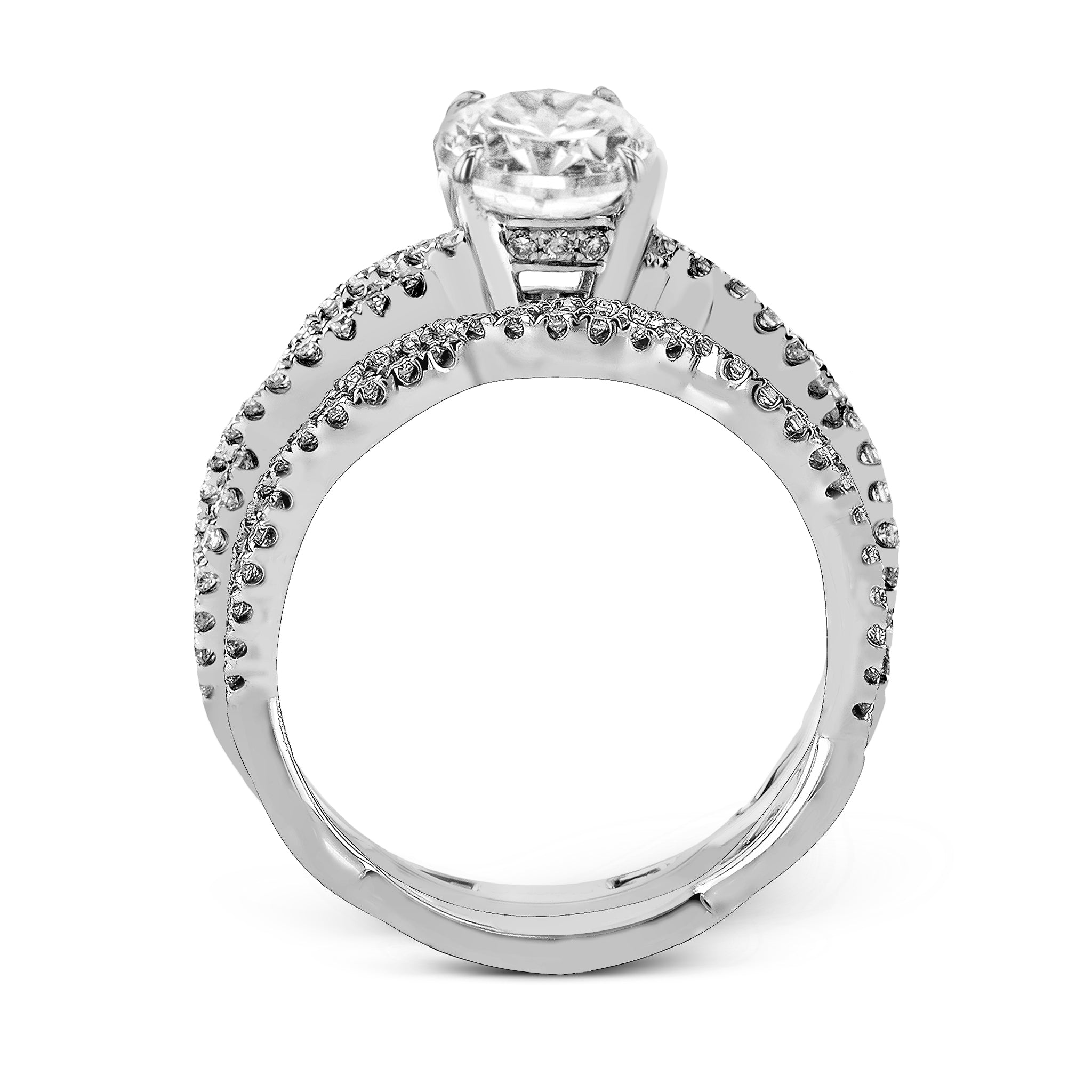 Oval - cut Criss - cross Engagement Ring & Matching Wedding Band in 18k Gold with Diamonds - Simon G. Jewelry
