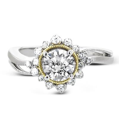 Yellow Gold Supernova Halo Engagement Ring with White Diamonds