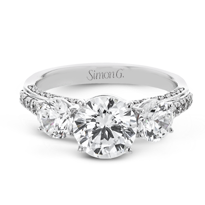 Three Stone Diamond Engagement Ring in 14K White Gold - Classic Elegance