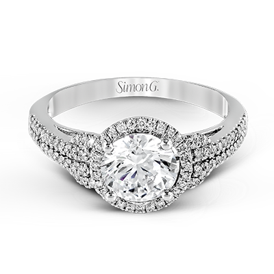 Classic Halo Design 18k White Gold Engagement Ring with .30 ctw Side Diamonds - MR1673-A