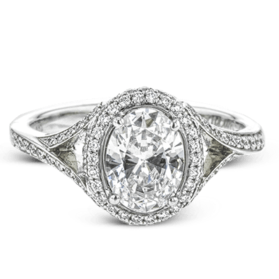 Oval Halo White Gold Engagement Ring with Split Shank