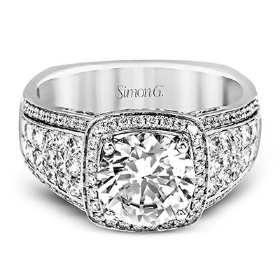 Contemporary White Gold Engagement Ring with Round and Princess Cut Diamonds