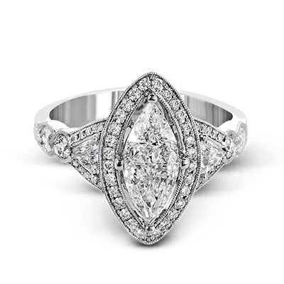 Marquise Halo White Gold Engagement Ring with Trillion and Marquise Diamonds