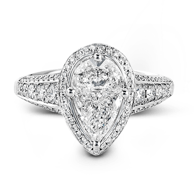 18k White Gold Pear Shaped Engagement Ring with Mosaic Centerpiece