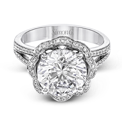 Floral Halo 18k White Gold Engagement Ring with .50 ctw Diamonds