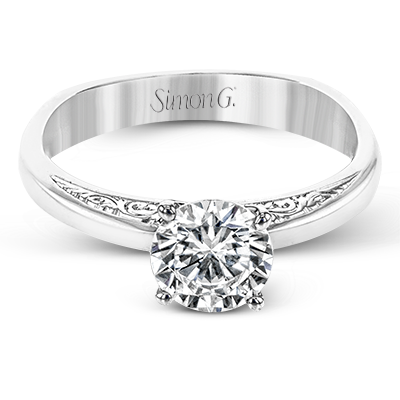 White Gold Engraved Solitaire Engagement Ring - MR2965