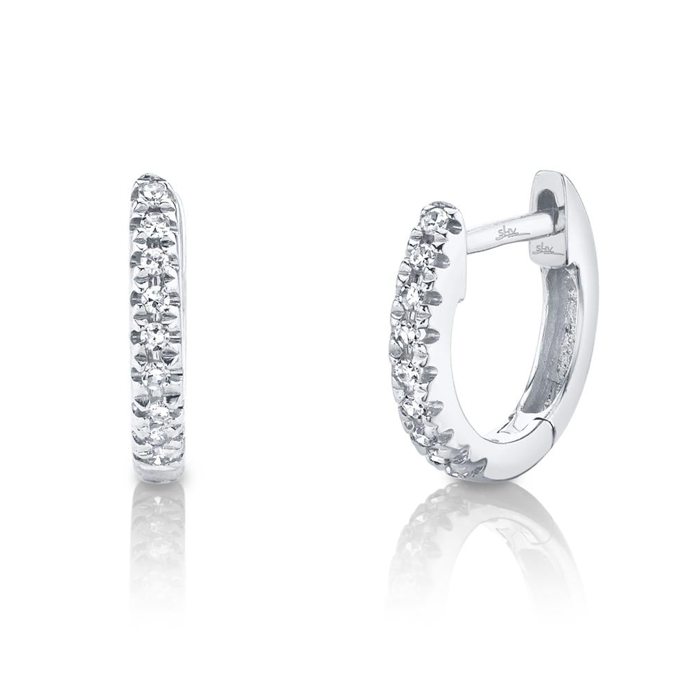 Shy Creation Hoop Earrings Diamond Accents 14K White Gold SC22003982V3