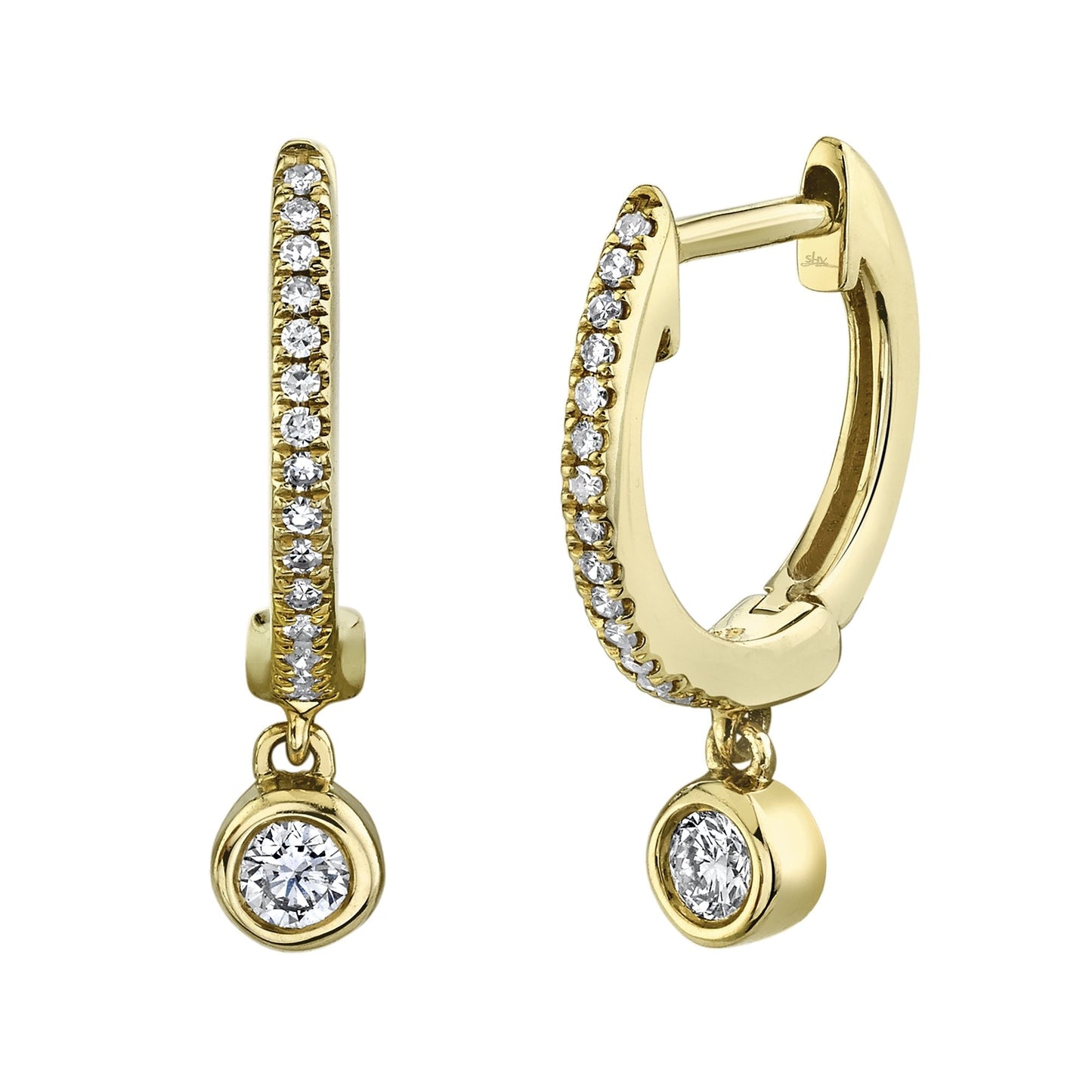 0.14 Ct. Bezel Charm Diamond Huggie Earrings