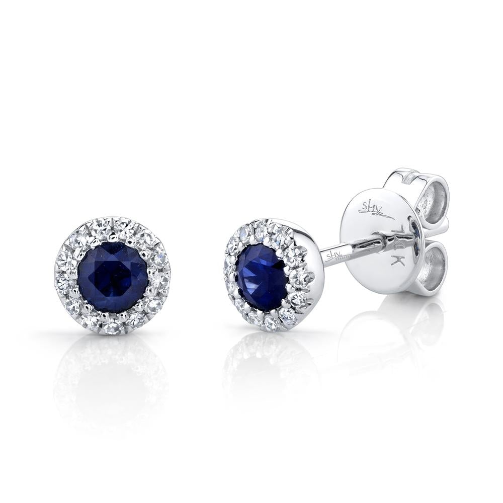 0.08CT DIAMOND & 0.28CT BLUE SAPPHIRE STUD EARRING