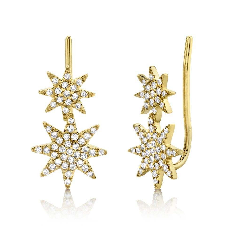 0.22CT DIAMOND PAVE STAR EAR CRAWLER EARRING