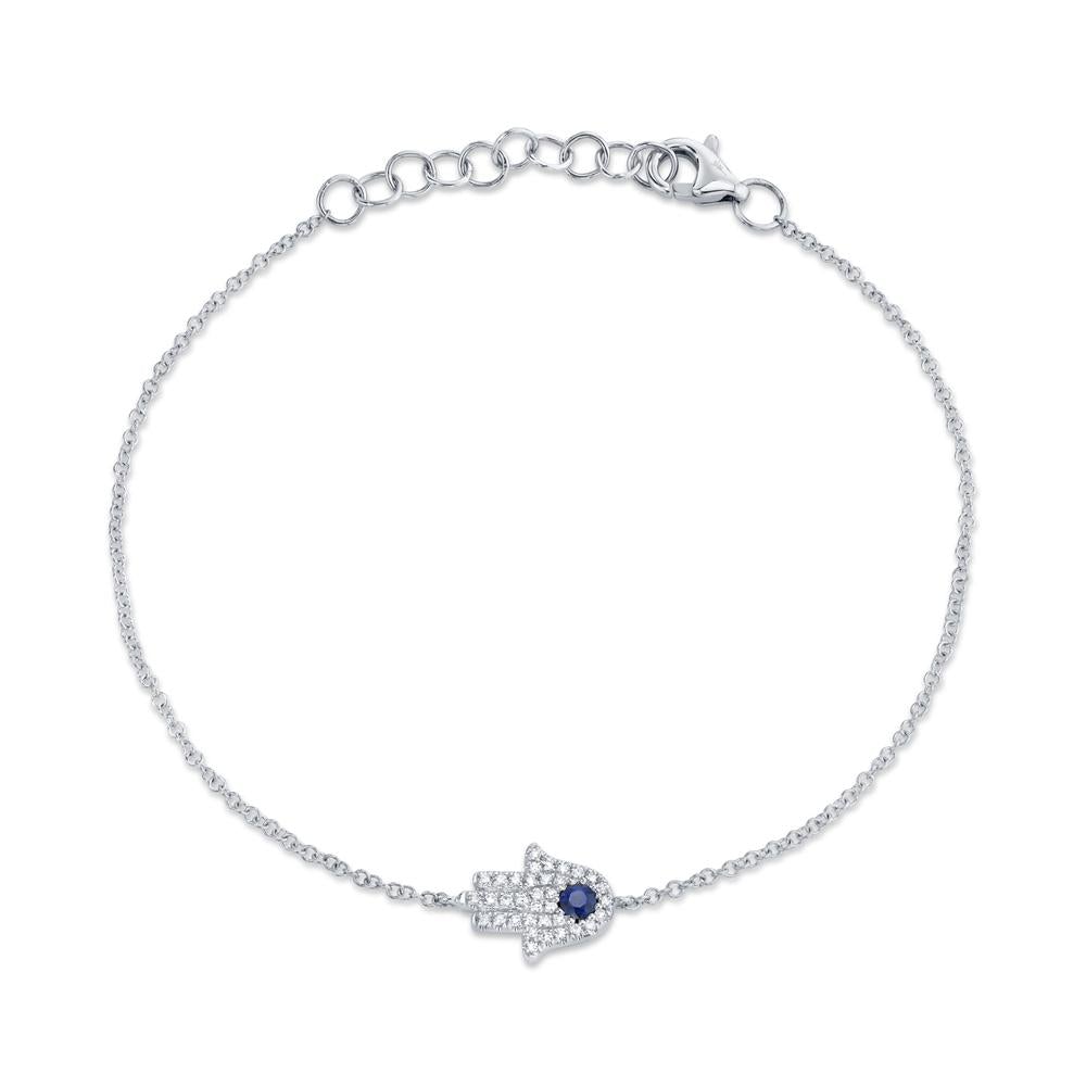 0.09CT DIAMOND & 0.08CT BLUE SAPPHIRE HAMSA BRACELET