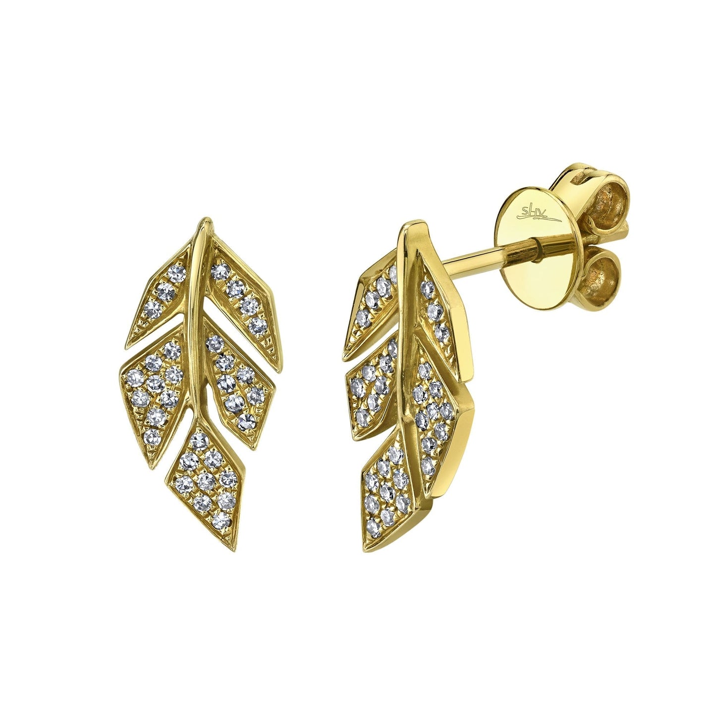 0.14CT DIAMOND PAVE LEAF STUD EARRING