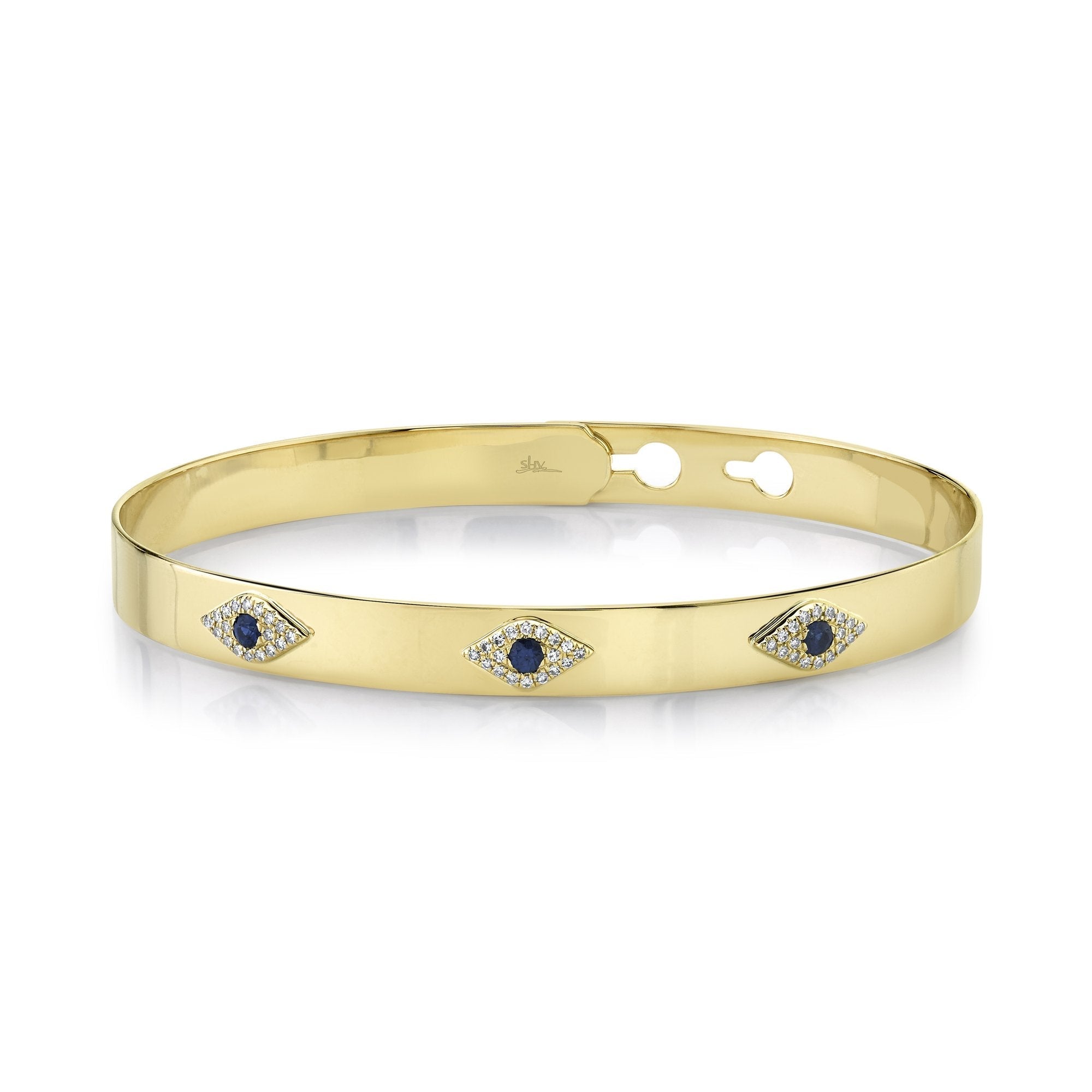 0.12CT DIAMOND & 0.16CT BLUE SAPPHIRE EYE LATCH LOCK BANGLE