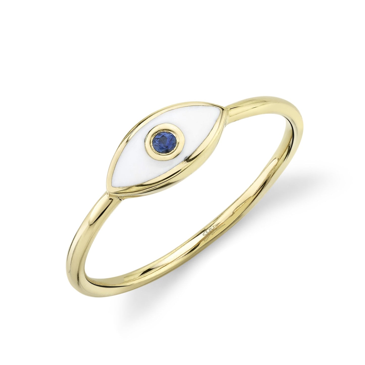 White Enamel & Blue Sapphire Evil Eye Fashion Ring