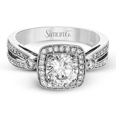 Square Halo White Gold Engagement Ring with .34 ctw Diamonds