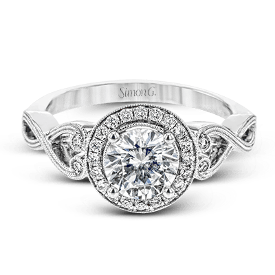 White Gold Halo Diamond Engagement Ring with Milgrain Detail - TR686