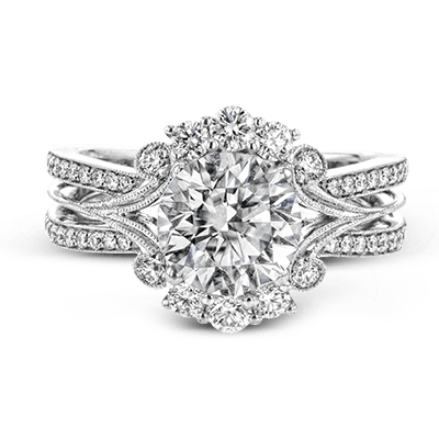 White Gold Round Diamond Accent Engagement Ring - TR715