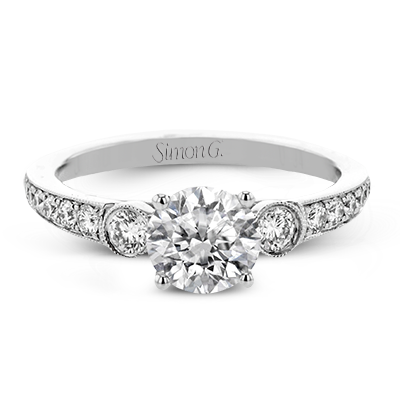 Vintage-Inspired Roxy Engagement Ring in White Gold with Side Diamonds